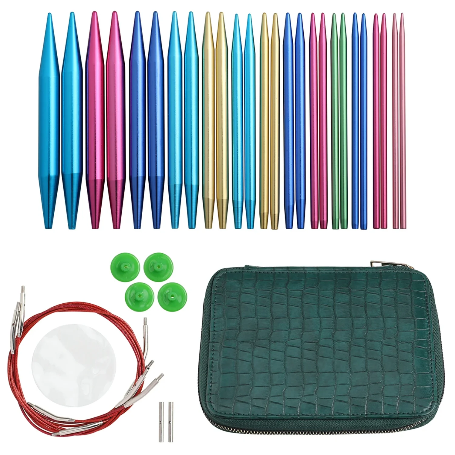 

2021 Circular Knitting Needles Set - Genuine Red Leather Bag with Interchangeable Crochet Needles and Yarn Accessories Kit