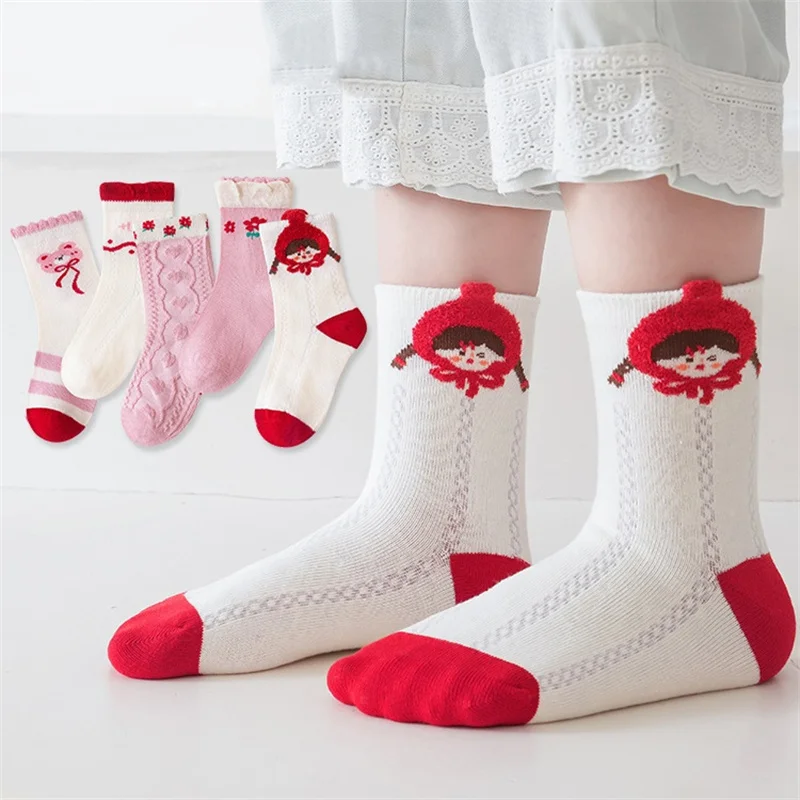 

5Pairs/Lot Cartoon Kids Socks Autumn Winter Casual Children's Socks For Boys Girls 1-12Years Cotton Princess Lace Print Socks