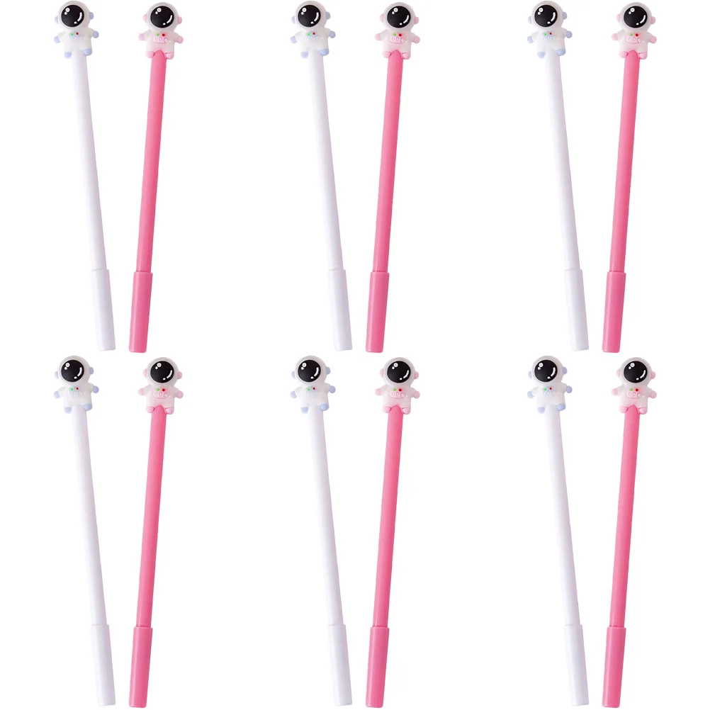

12pcs Pink White Cartoon Astronaut Gel Comfortable Writing Pens for Students School Supplies Gifts Portable Writing Tools Office