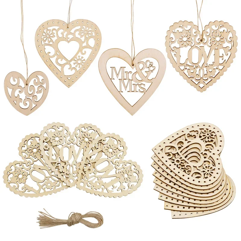 Wood Weddings Embellishment Laser Cut Love Heart Hanging Ornament Wooden Ring Box Mr Mrs Rustic Wedding Decoration