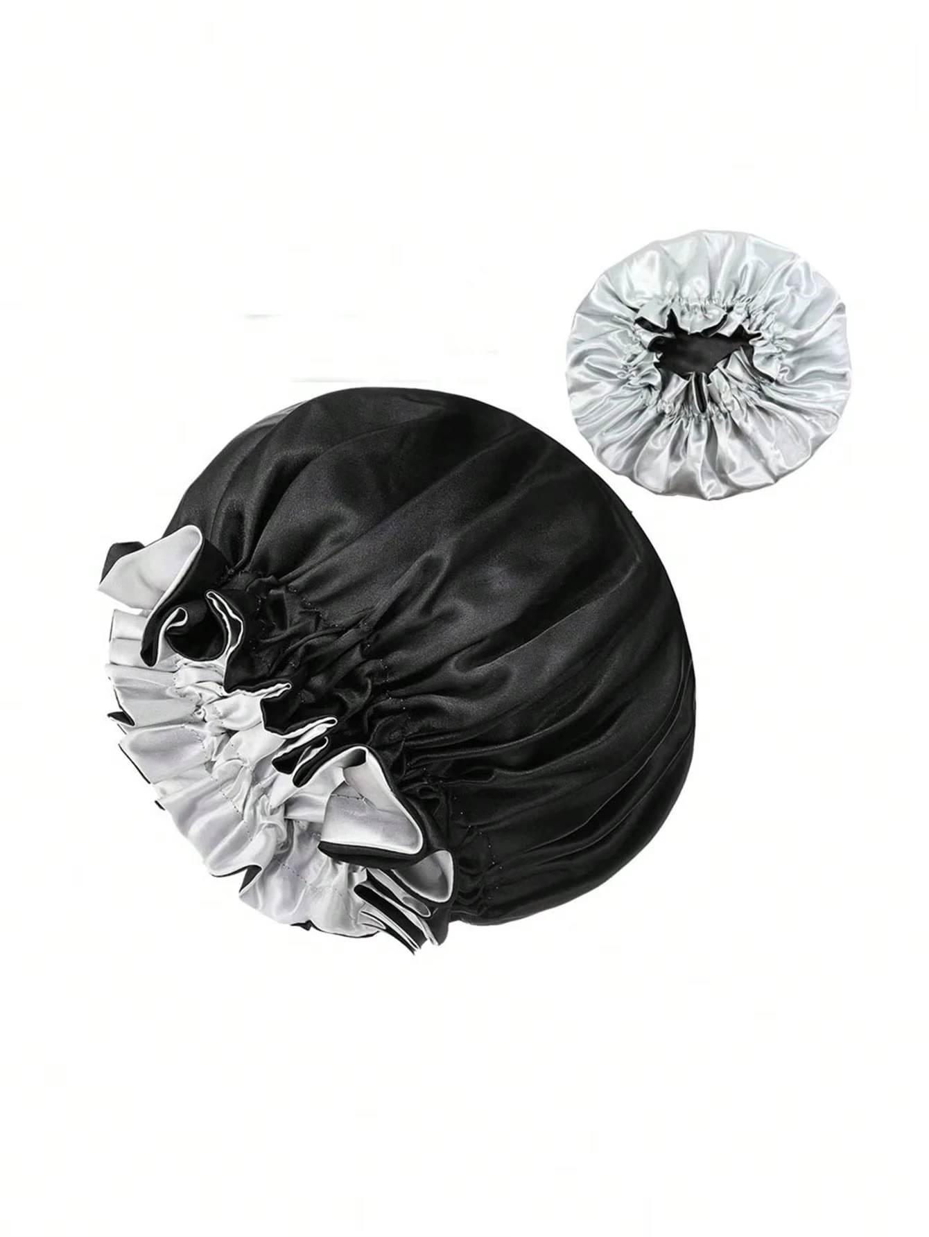 1 Stück Zweifarbige Satin-Schlafmütze Seiden-Bonnet zum Schlafen Satin-Bonnets Doppellagige Wendbare Haarkappe für Frauen mit Langen Lockigen Zöpfen – Detail 11