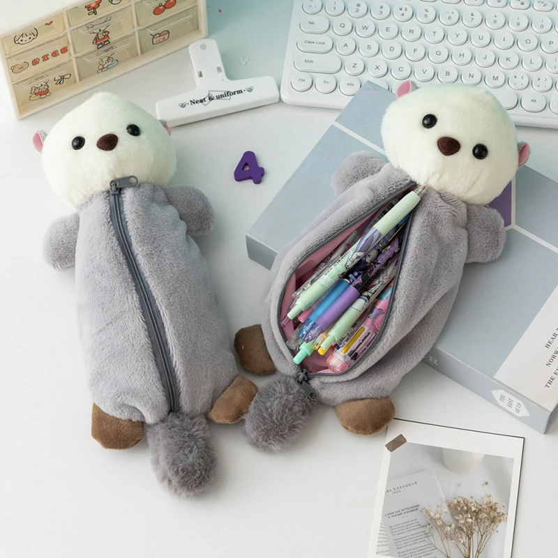 Cute Plush Sea Otters Animal Pencil Bags Creative Kawaii Sea Otters Stationery Storage Bag For Kids Great Gift Pencil Case