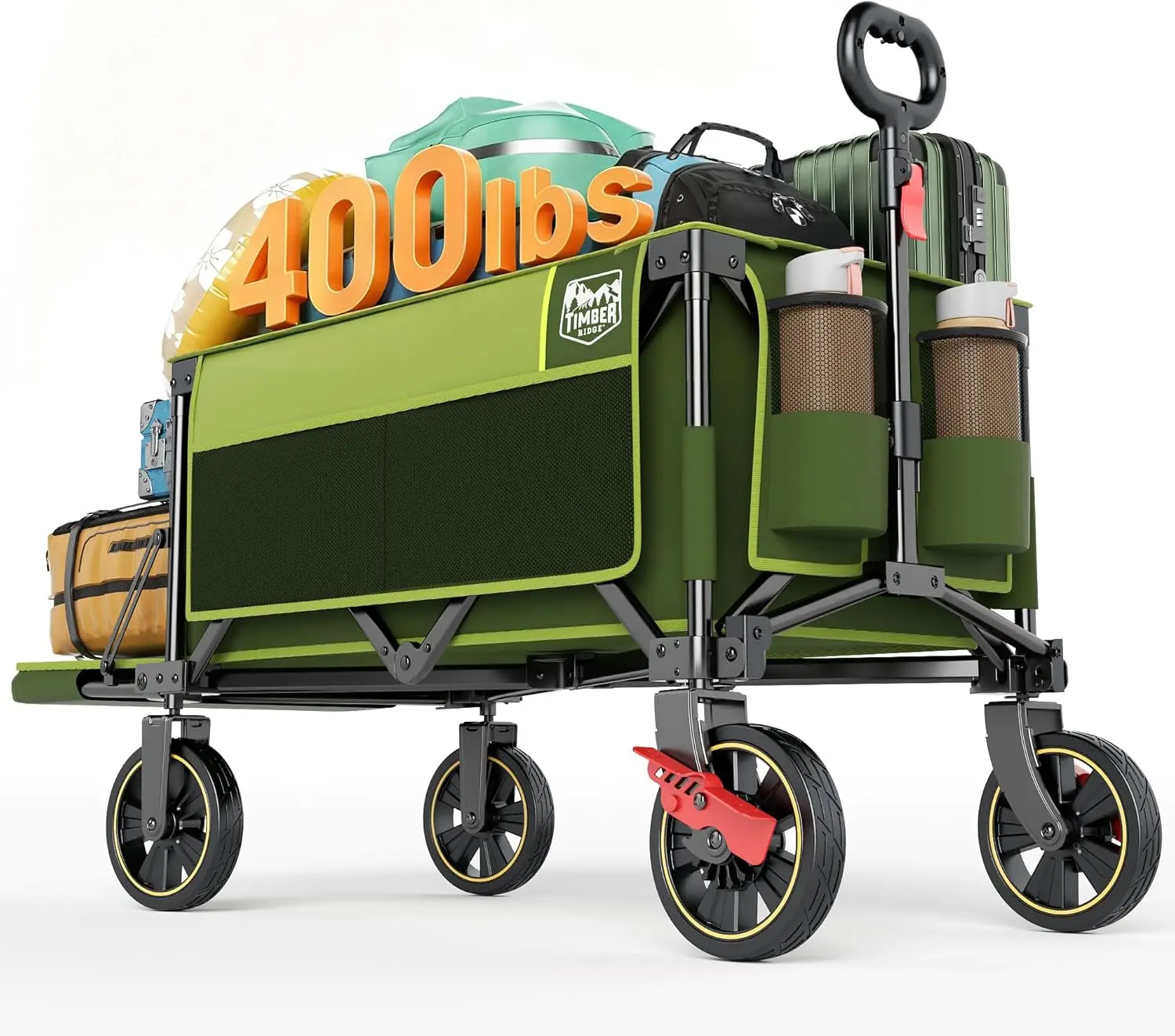 

49" Extra Long Collapsible Folding Wagon with and Brakes, 400lbs Heavy Duty Wagon Carts Foldable, 250L Capacity Portable Cart fo