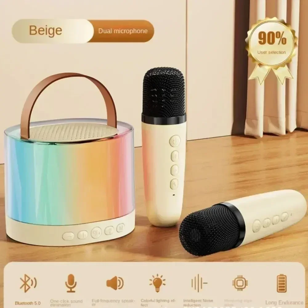 

2024 RGB Light Wireless Bluetooth Speaker with Double Mic Portable Music Player Party Karaoke Machine for Child Home Xmas Gift