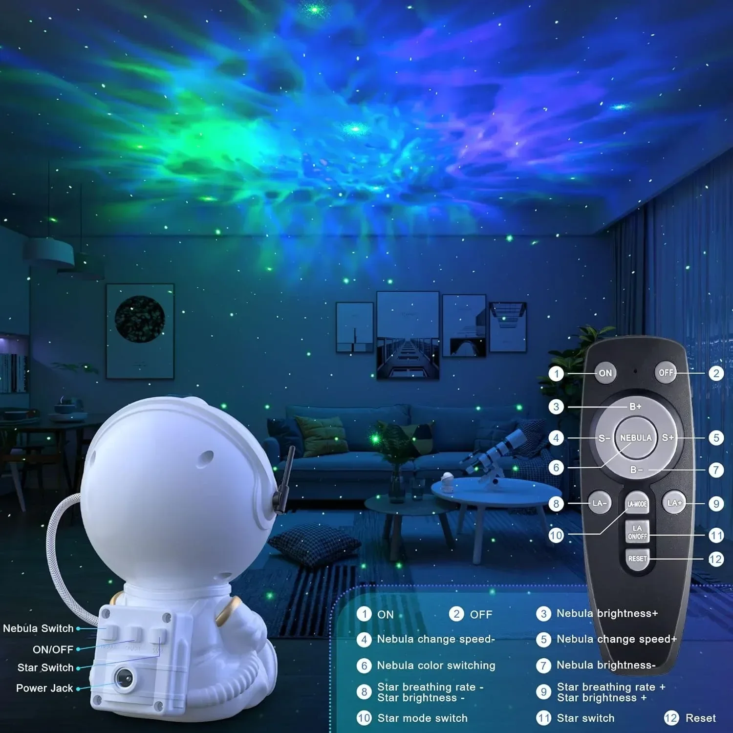 Creative and Cute Colorful Night Light Guitar Astronaut Starry Sky Lamp Starry LED Laser Atmosphere Projector Light