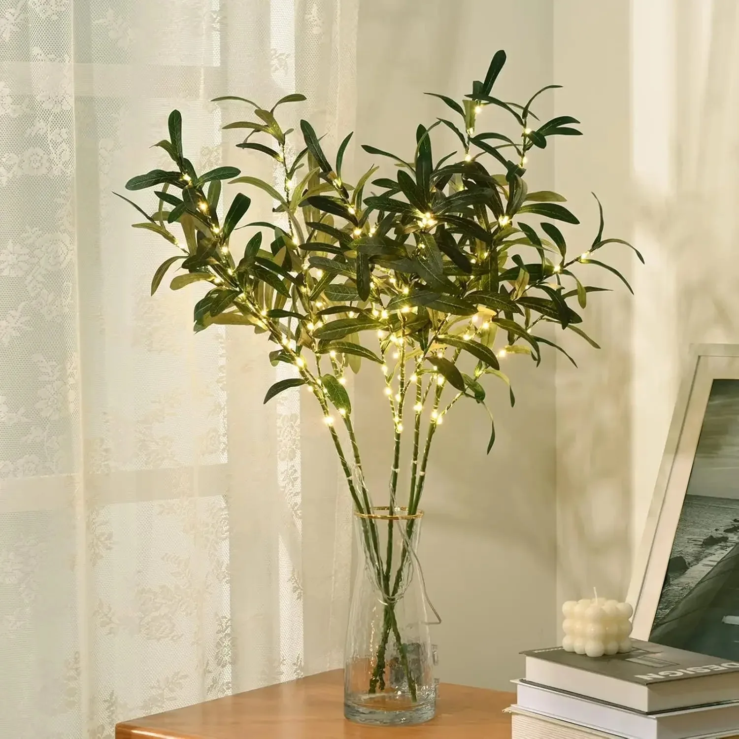 Artificial Olive Branch LED Light Decorative Lamp for Bedroom Living Room Cafe Office Ambient Home Decor