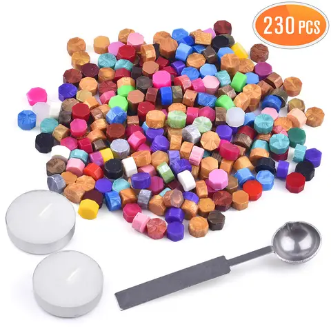 230PCS Assorted Colors Sealing Wax Beads, Octagon Wax Seal Beads Kit with a Wax Melting Spoon, Candles for Wax Seal Stamp