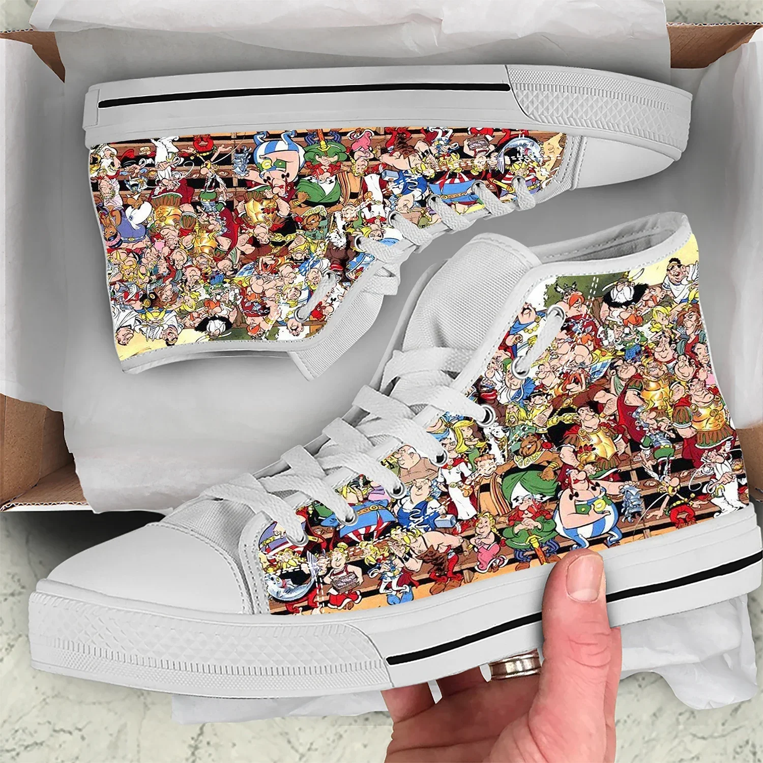 Anime Custom Cartoon Manga Asterix Obelix Adventures Men Women Casual Cloth Shoes High Top Lightweight Breathable Canvas Shoes