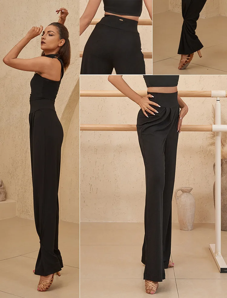 المهنية اللاتينية الرقص السراويل للنساء السود الكبار عالية الخصر حزام أقدام الحديثة الوطنية القياسية الرقص سروال التدريب 2025 #6