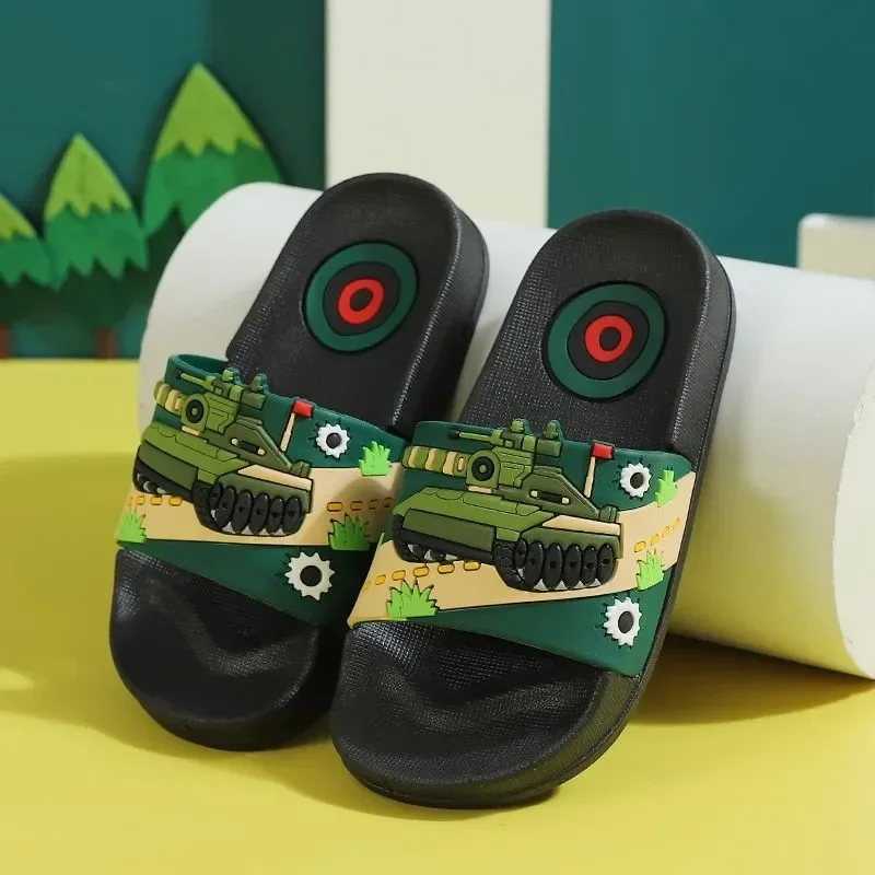 Summer Cartoon Tank Children\'s Slippers For Boys Girls Slippers Pvc Home Flip Flops Non-slip Big Kids Beach Sandals 3-14 Years