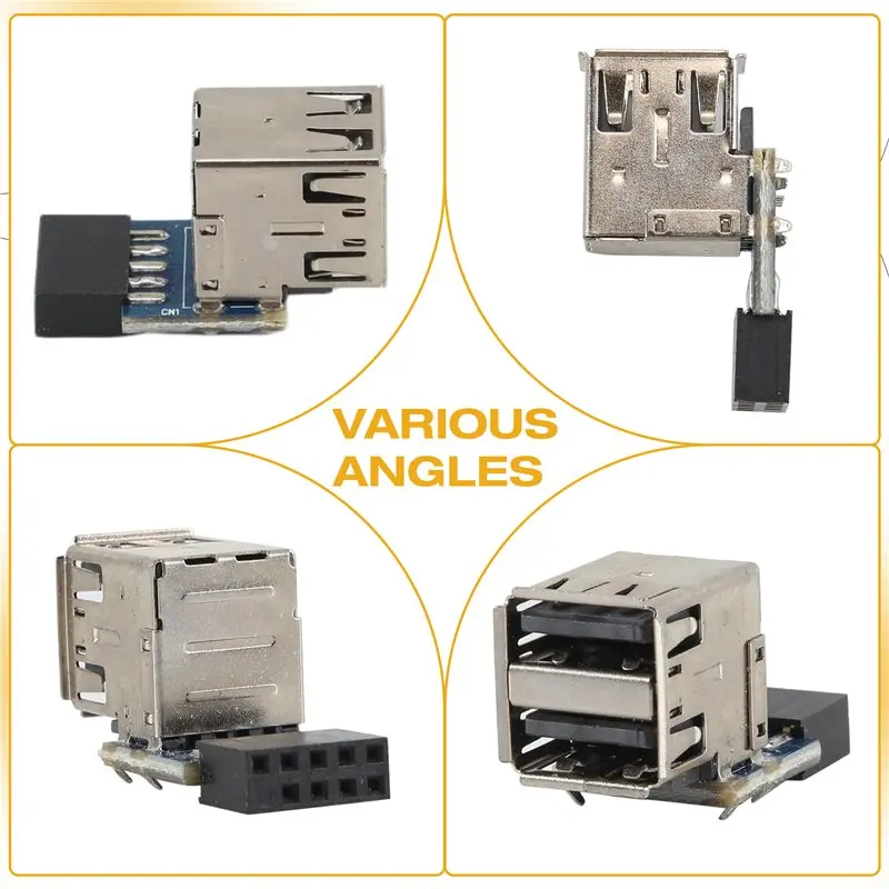 A72T 9-Pin Motherboard To Dual USB 2.0 Connector Black Motherboard To 2 Ports USB 2.0 A Female Internal Header Adapter