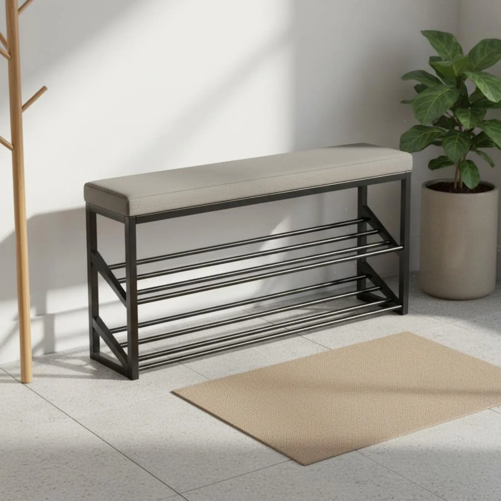 

Мягкая скамья для переобувания с устойчивой металлической рамой, тумба для обуви, скамья для прихожей, компактный дизайн, высокая нагрузочная способность