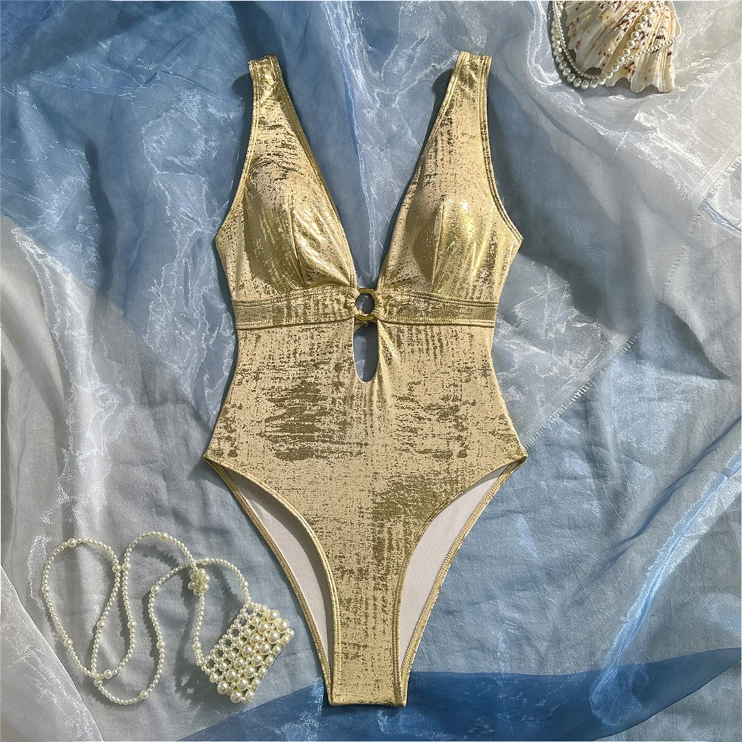Sexy Badeanzug mit tiefem V-Ausschnitt, rückenfreiem Design und Halterneck, einteilig, für Damen, mit hohem Beinausschnitt, Monokini, Badebekleidung, Badeanzug, Modell V7921. – Detail 5