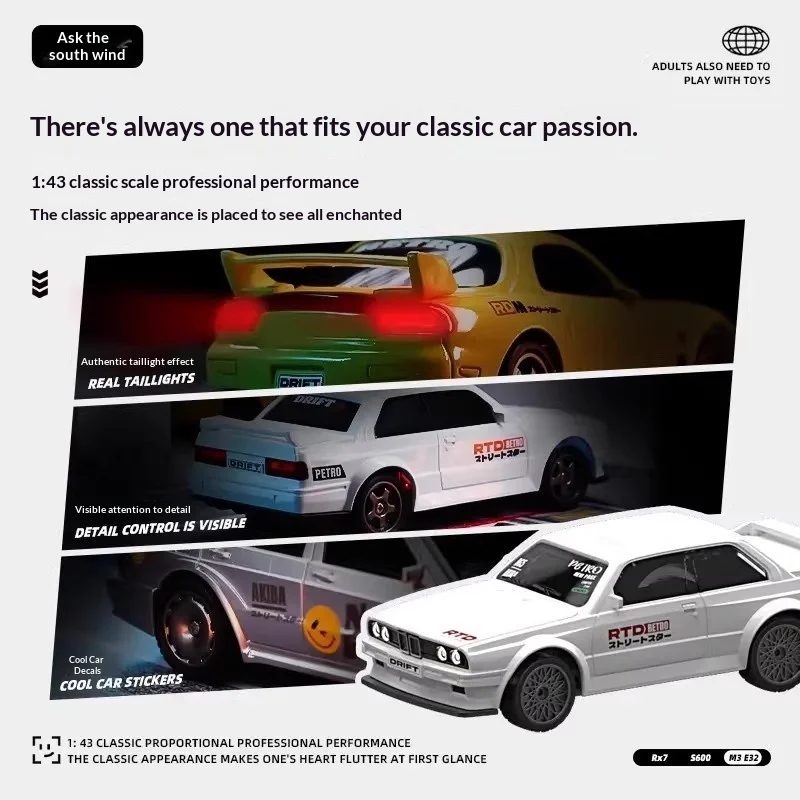 1:43 Mini RC Remote Control Car M3 Style Drift Racing Car Desktop Display Ornament Toy Gift for Boys Collectors Hobby Indoor