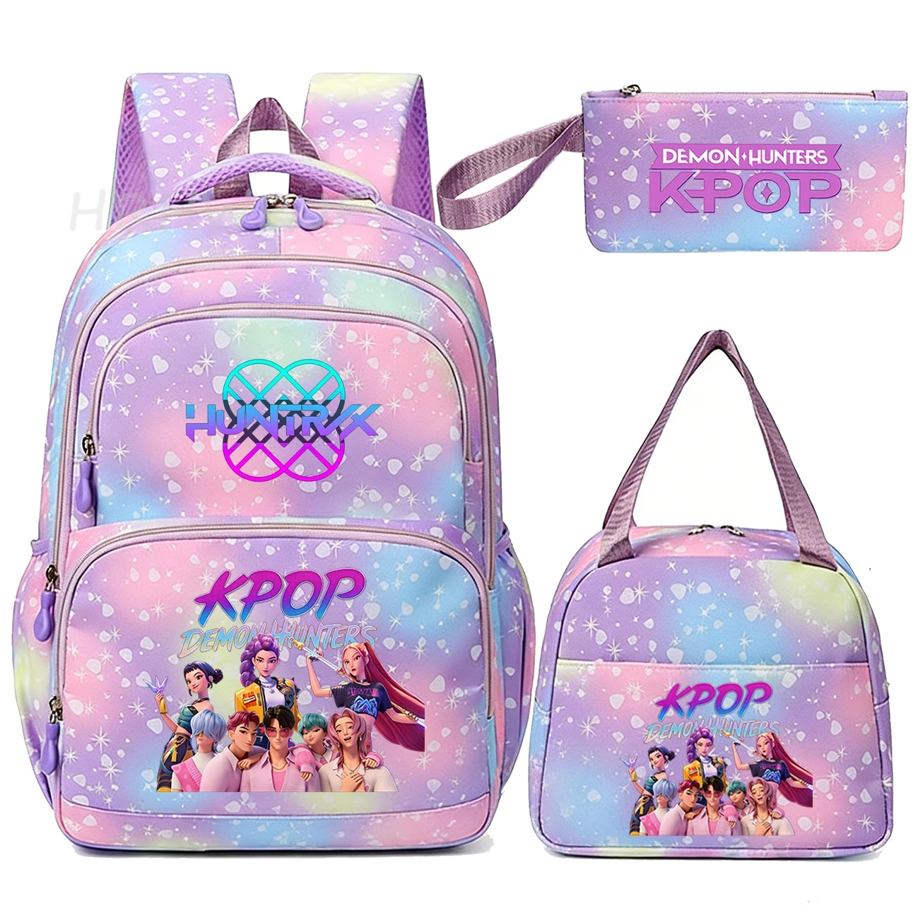Juego de 3 Piezas de Mochilas Escolares con Estampado de KPop Demon Hunters para Niños y Niñas, Mochila Colorida con Lonchera, Mochila Escolar para Niños y Adolescentes