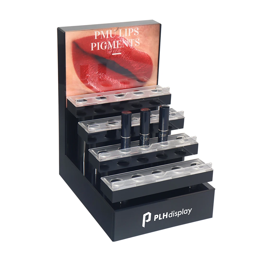 Premium Large-Capacity Countertop Lipgloss Display Stand With Built-In Soft LED Lighting Cosmetics Lipstick Display Rack