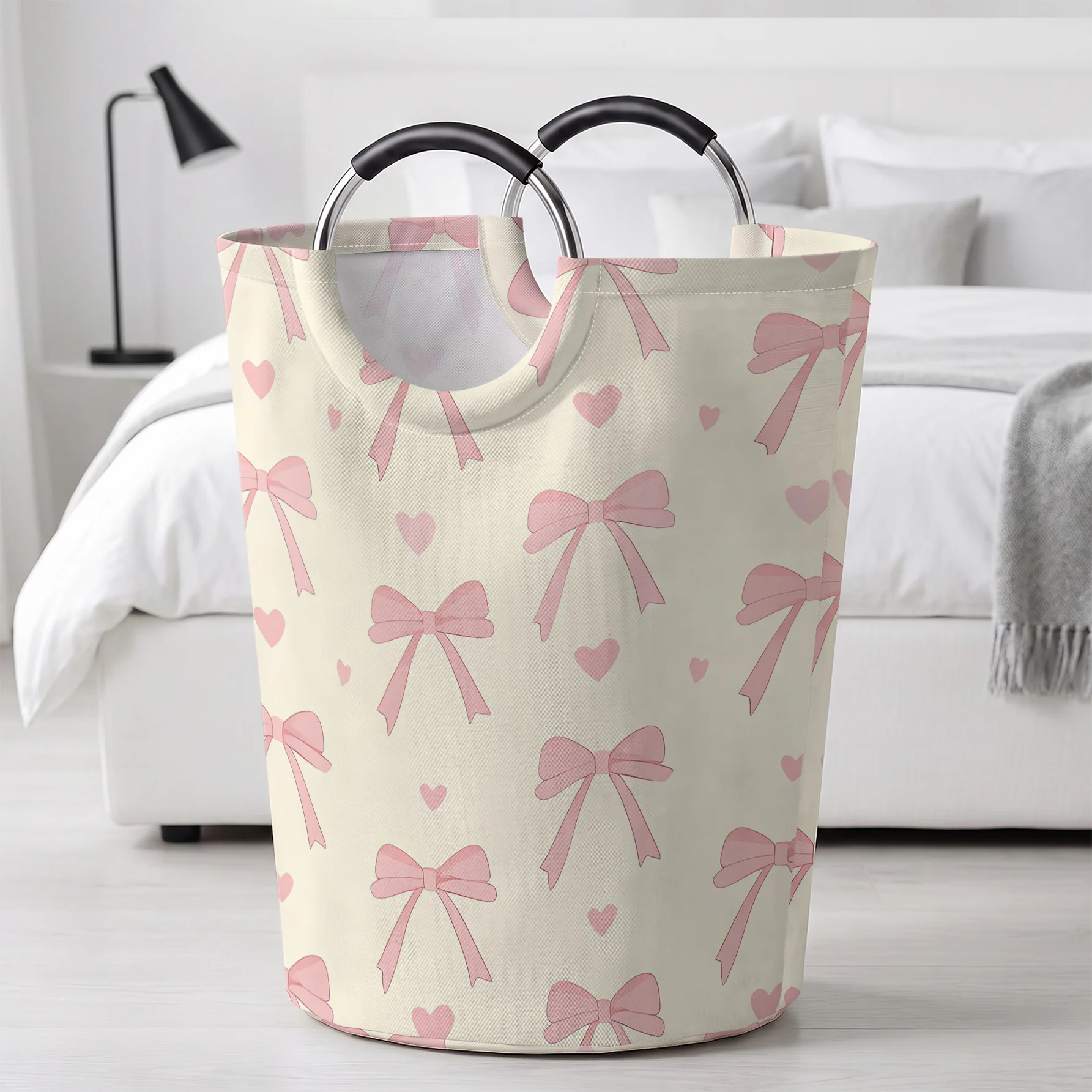 Pink Bow And Heart All‑Over Print Handheld Storage Basket, For Laundry, Bedroom & Home Sundries Storage