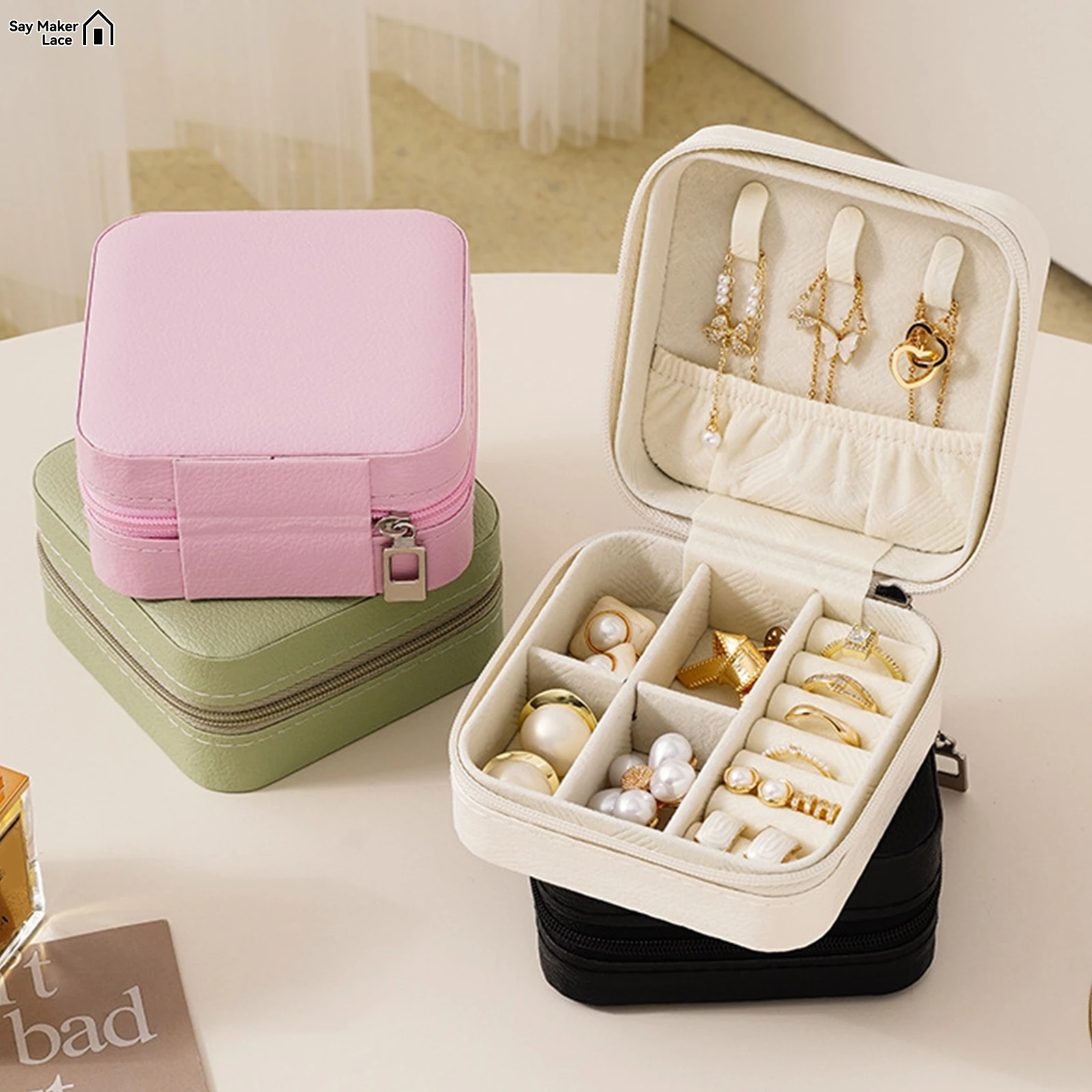 Jewelry Storage Box Portable Home Travel Ring Earrings Necklace Storage Case For Women Organizer Leather Display Case