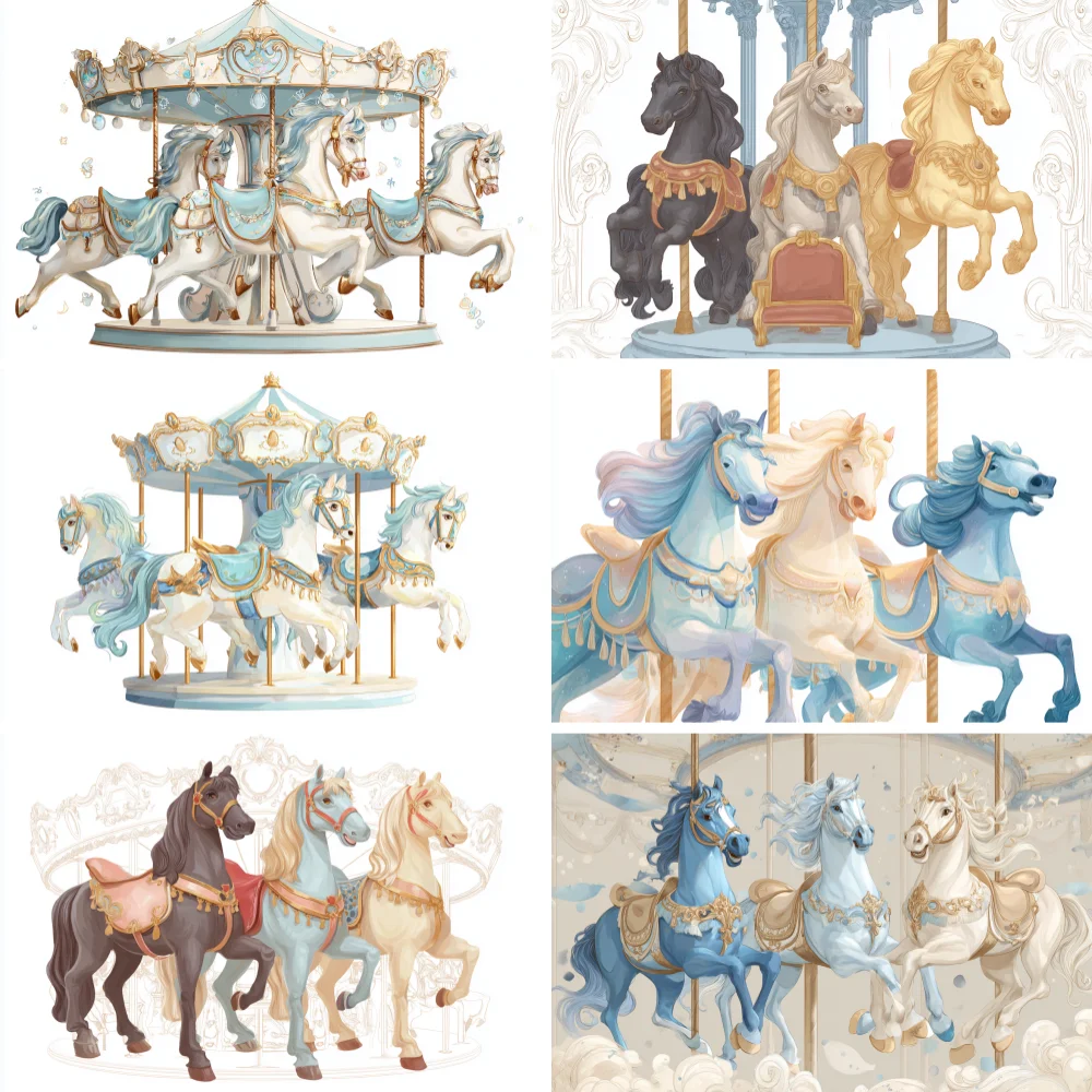 

Amusement park spinning retro wooden horse background newborn children's birthday party decoration props photography studio