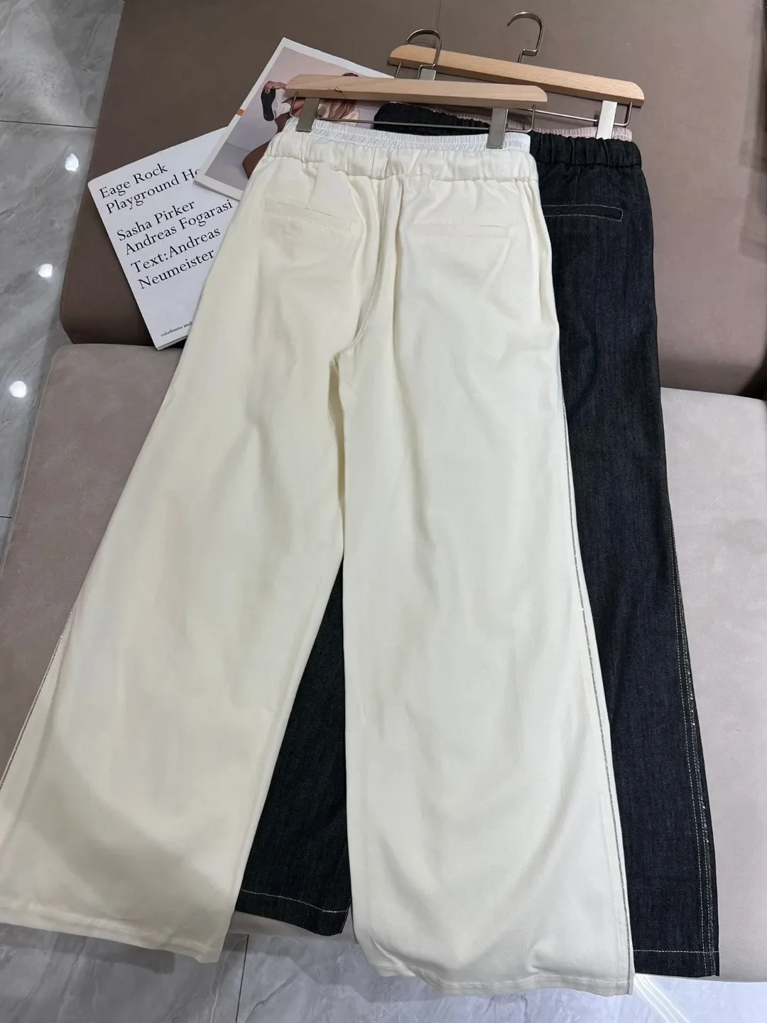 Wide Leg Pants for Ladies 2024 New Spring Summer Cotton Elastic Waist Loose Casual Trousers