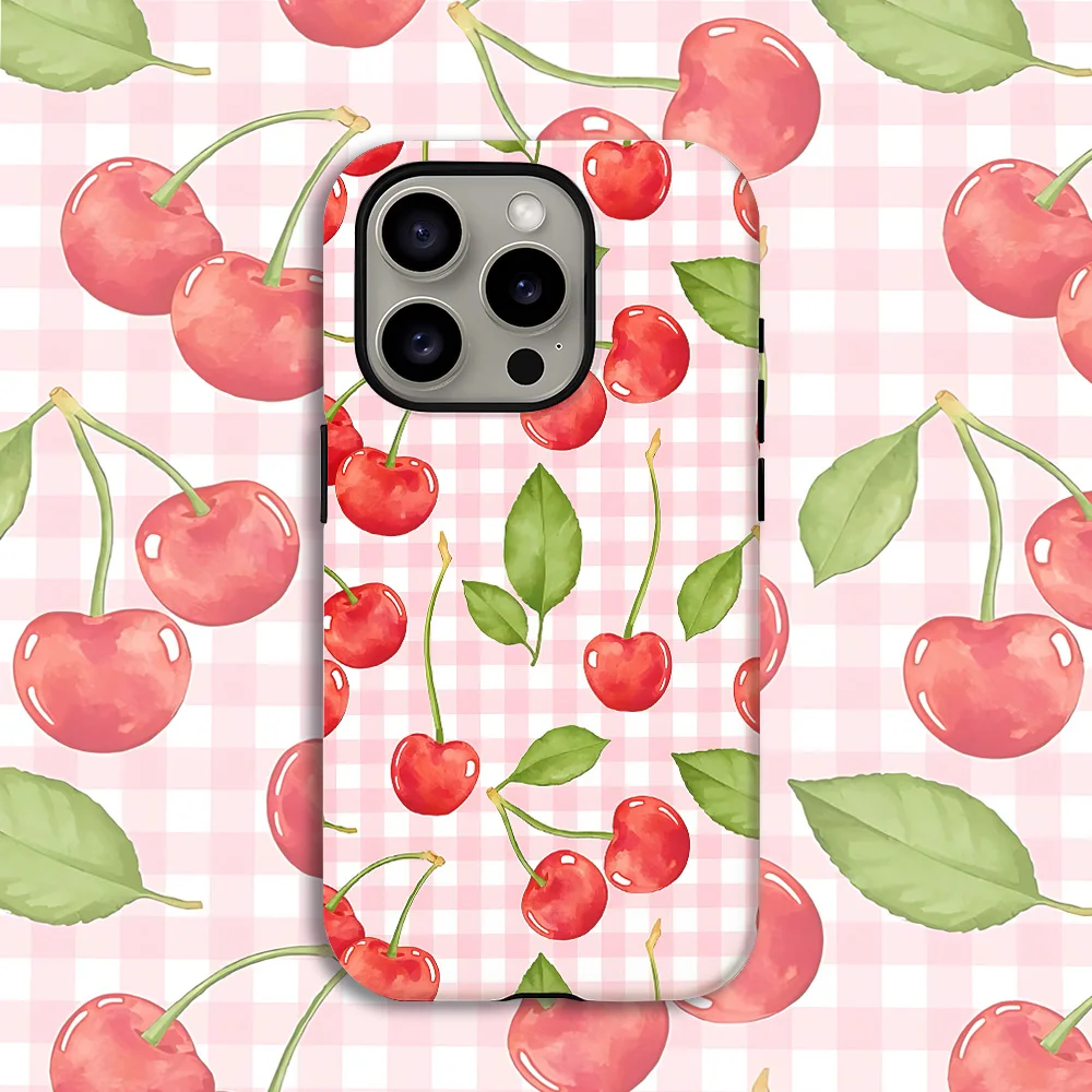 Cherry Gingham Print Phone Case for Samsung Galaxy S20 S23 S24 S25 S26 FE Plus Ultra Edge 4G 5G Luxury Double-layer Back Cover
