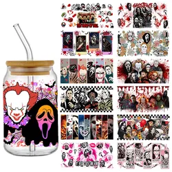 Holleween Ghost Face 16OZ UV DTF Cup Wraps Transfer Sticker For Glass Libbey Can Bottle Selfadhesive Washable DIY Custom