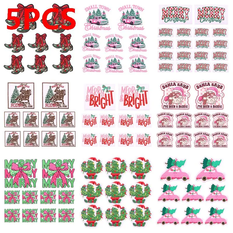 5 pçs atacado feliz natal remendo arco remendos bordados de natal para roupas ferro em remendos termoadesivos