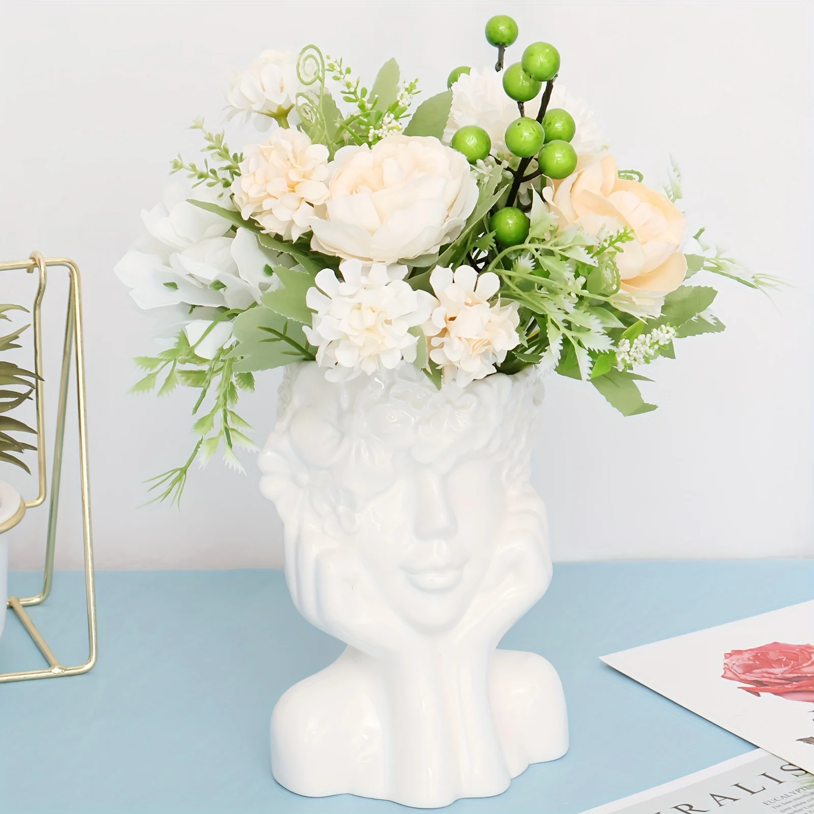 

Head Flower Pots White Ceramic Face Planting Pots Decorative Creative Face Vase Multipurpose Flower Pots Elegant Head Plant Plan