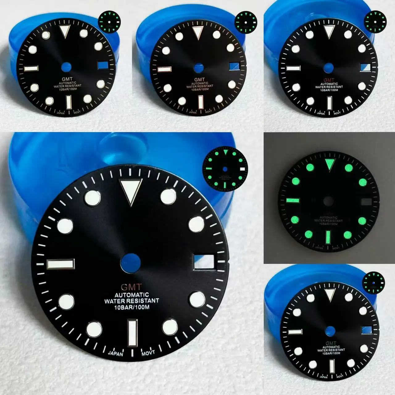 28.5mm GMT Patterned Black Four Needle s logo Dial Accessory Green Glow Suitable For NH34 Movement 29mm Dial Of Men's Watches