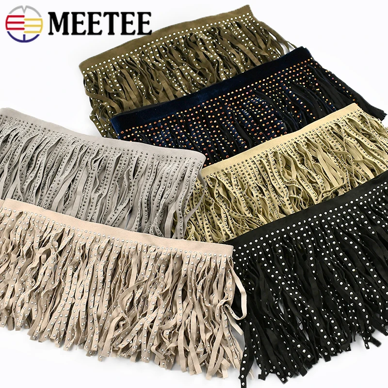 

1/2Meters Meetee 14cm Suede Tassel Curtain Coat Velvet Rivet Leather Lace Trim Garment Decorative Diamond Fringe DIY Accessories