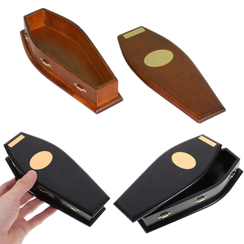 

1pc Minature Black Wooden Coffin Halloween Prop Decor Creative Coffin Ring Box Candy Box For 1/12 Dollhouse Funeral Scene Decor