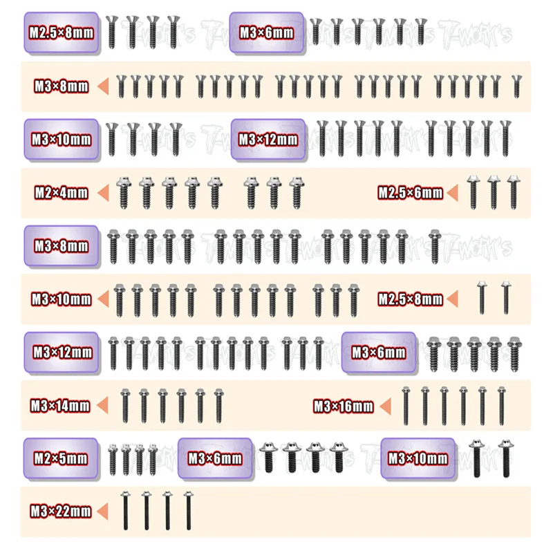 

Original T works TSSU-B74.2 64 Titanium Screw set ( UFO Head ) 136pcs.( For Team Associated RC10 B74.2 )ssional Rc part