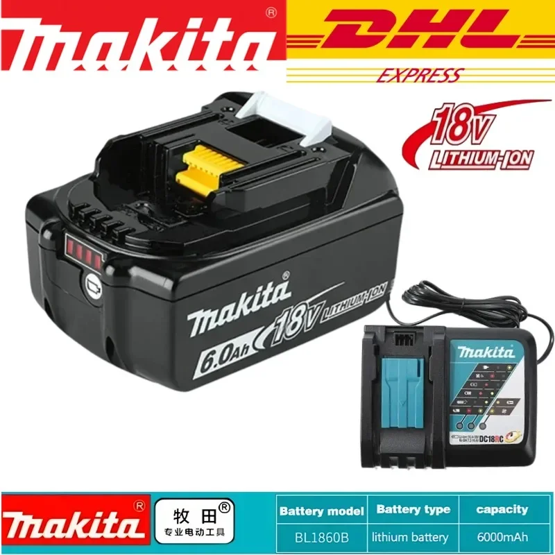 Makita-batería recargable de iones de litio, cargador para BL1860B, BL1850, BL1830, BL1815, LXT400, 18V, 9AH, envío por DHL