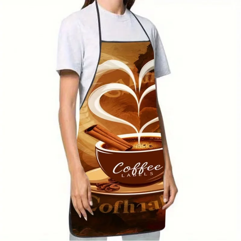 An apron with a coffee pattern is very suitable for kitchen work and household cleaning, and it is a holiday gift.