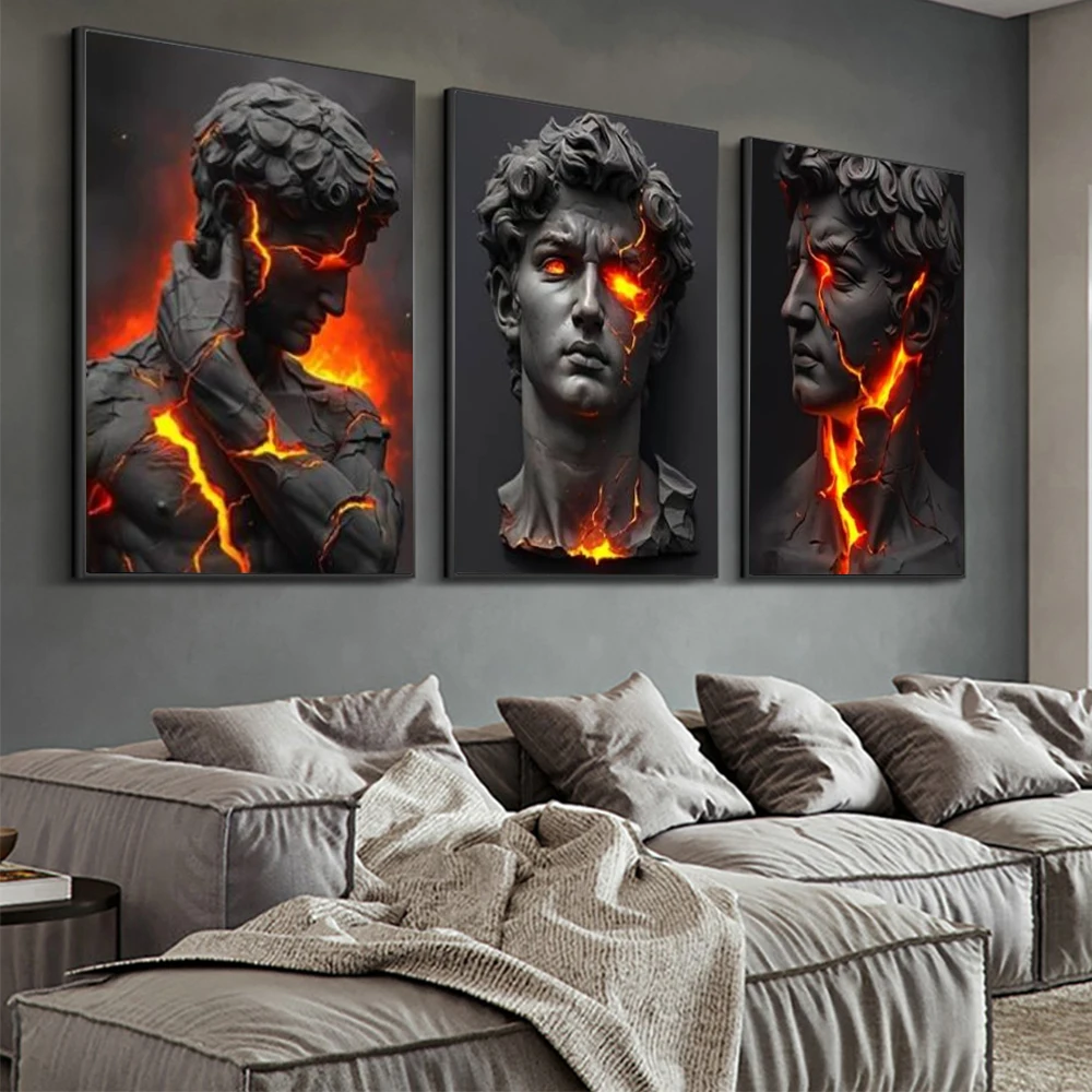 

Classic David Sculpture Poster Print Crack Flame Sculpture Art Canvas Painting Modern Living Room Background Office Home Decor