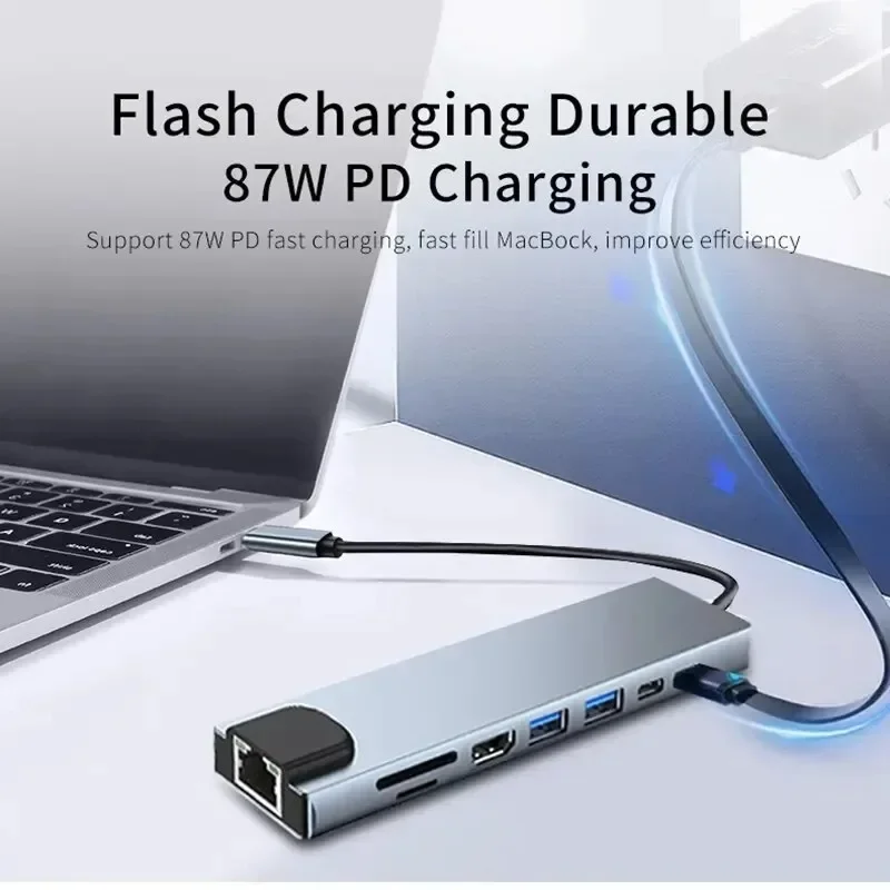 USB C Hub 3/7/8/11in1 7in2 Type C 3.1 To 4K HDMI Adapter with RJ45 SD/TF Card Reader PD Fast Charge for MacBook Notebook Laptop view 4