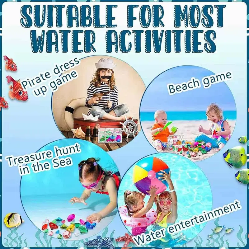 Bunte Tauchen Edelsteine Mit Schatz Pirate Brust Box Im Freien Schwimmen Pool Spielzeug Sommer Unterwasser Acryl Edelsteine Set Für Kinder