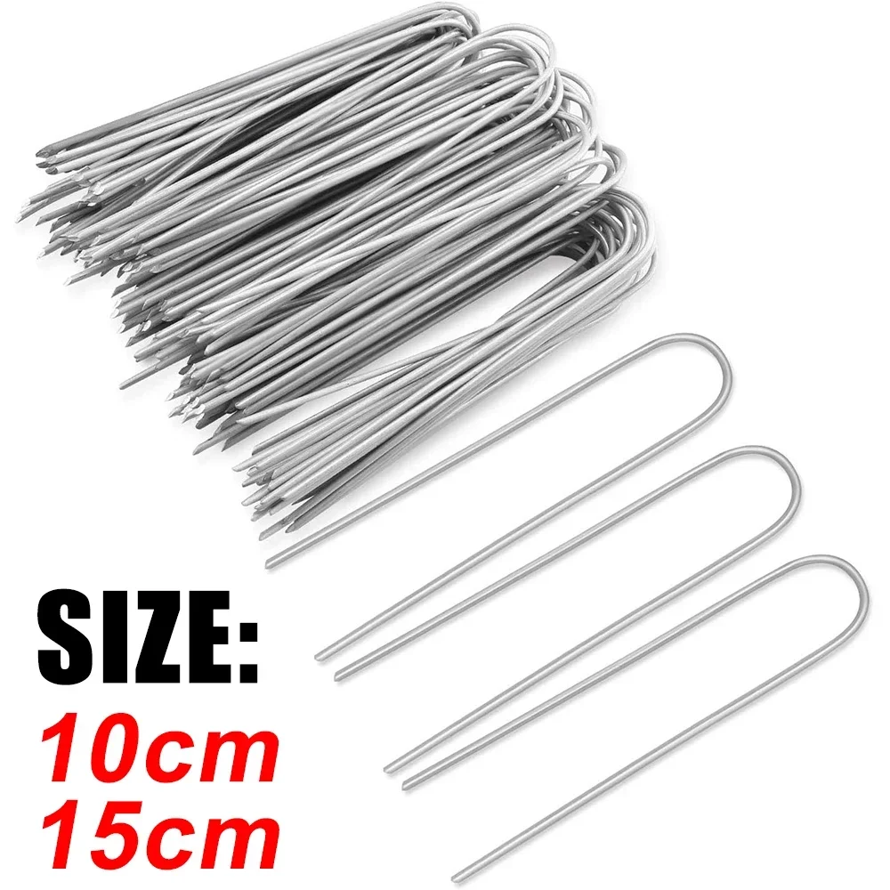 U-type Garden Staples Heavy-duty Fence Tubing Stakes Sod Pins Galvanized Landscape Spike for Holding Lawns Barrier Ground Nail