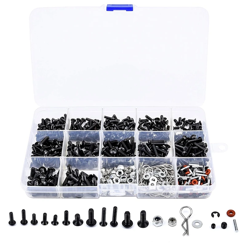 500PCS RC Car Screws Kit M3 M4 Hex Screws Nut Shell Buckle RC Repair Tool Kit For Traxxas Arrma 1/8 -1/16 Scale RC Cars