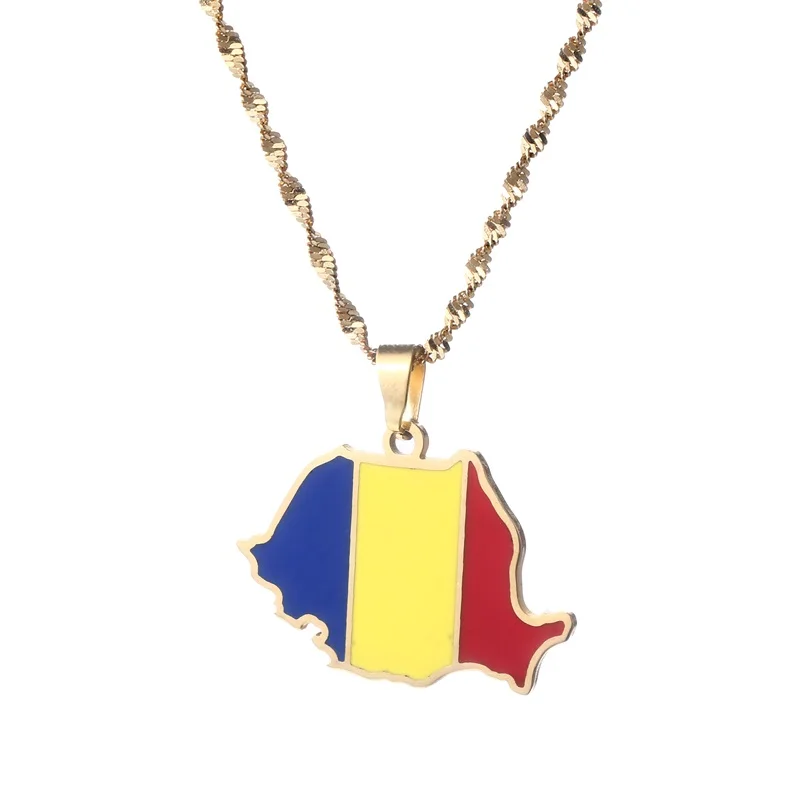 Romania Map Flag Pendant Necklaces Romanian Jewelry