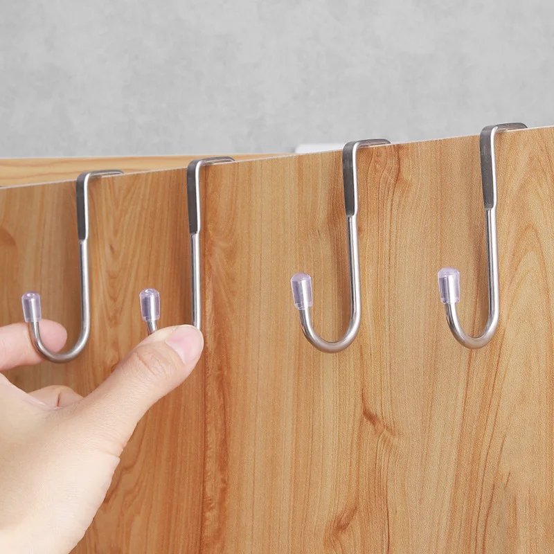 No Punching Hole Behind Cabinet Door Traceless Hook Kitchen Stainless Steel S-shaped Double Hook Door Back Coat Hook