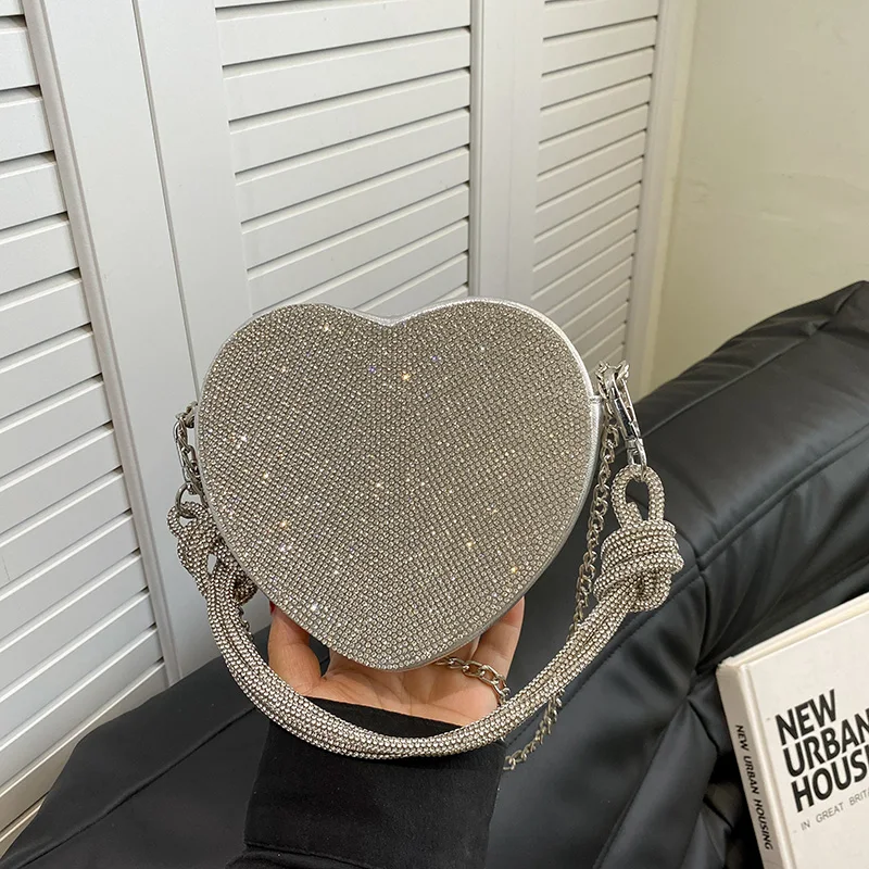 Knoten Griff Strass Abend Clutch Tasche Luxus Designer Kristall Diamanten Handtasche Geldbörse niedlichen Liebe Herz Umhängetasche Mini – Detail 1