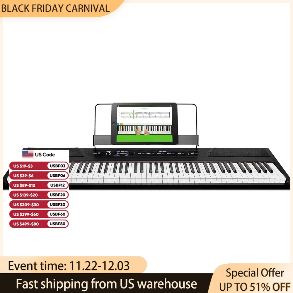 88 Key Digital Piano Keyboard with Semi Weighted Keys, 2x20W Speakers, 5 Voices, Split, Layer and Lesson Mode, Piano Lessons