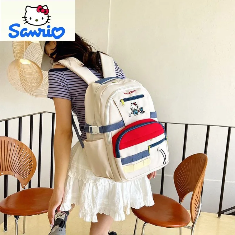 Sanrio Retro Fashion Color Contrasting High Quality Backpack Student Cute Cartoon Hello Kitty Large Capacity Outdoor Backpack