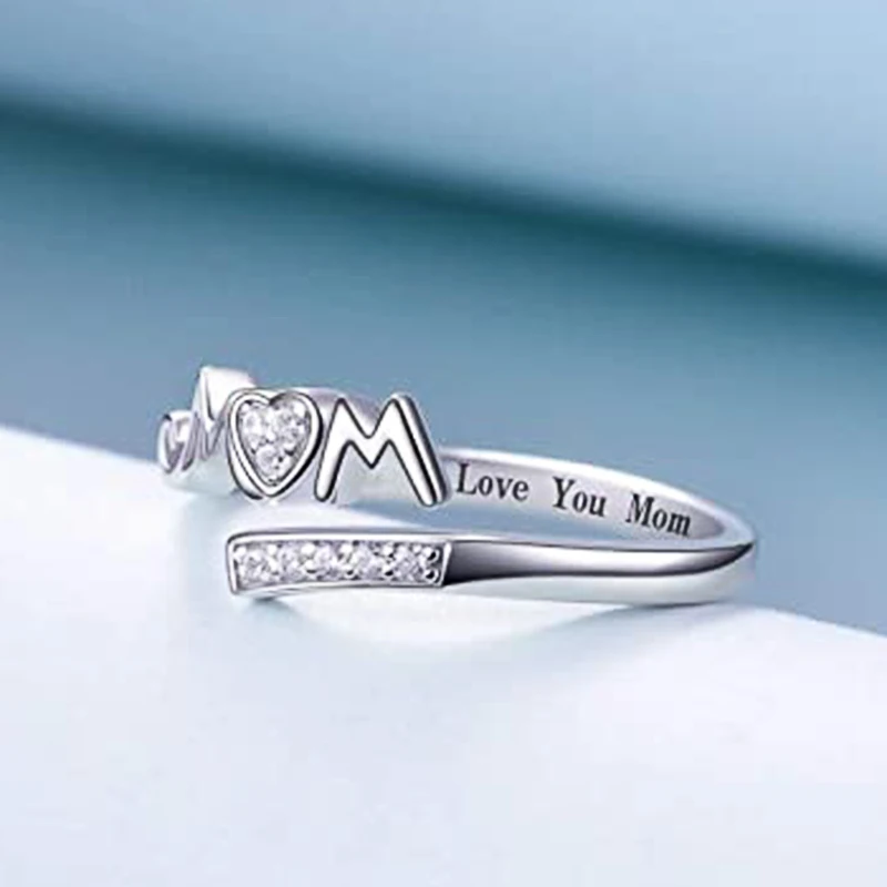 CAOSHI-Anillo de apertura con letra "I Love You Mom" para mujer, joyería de fiesta diaria, accesorios de circonita brillante