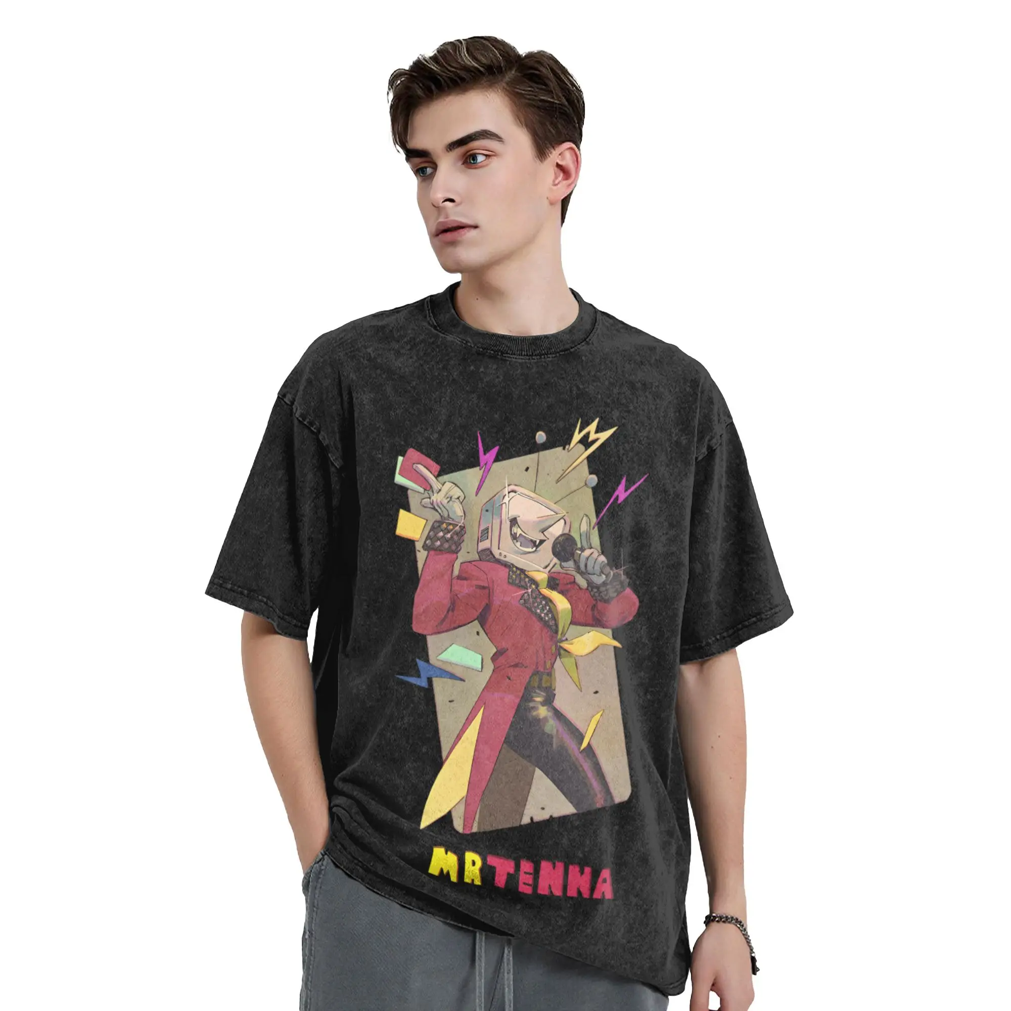 Washed T Shirt Tenna Deltarune T-Shirt High Street Delta Rune Gamer Streetwear Short Sleeve Graphic Tops Tees for Men Women