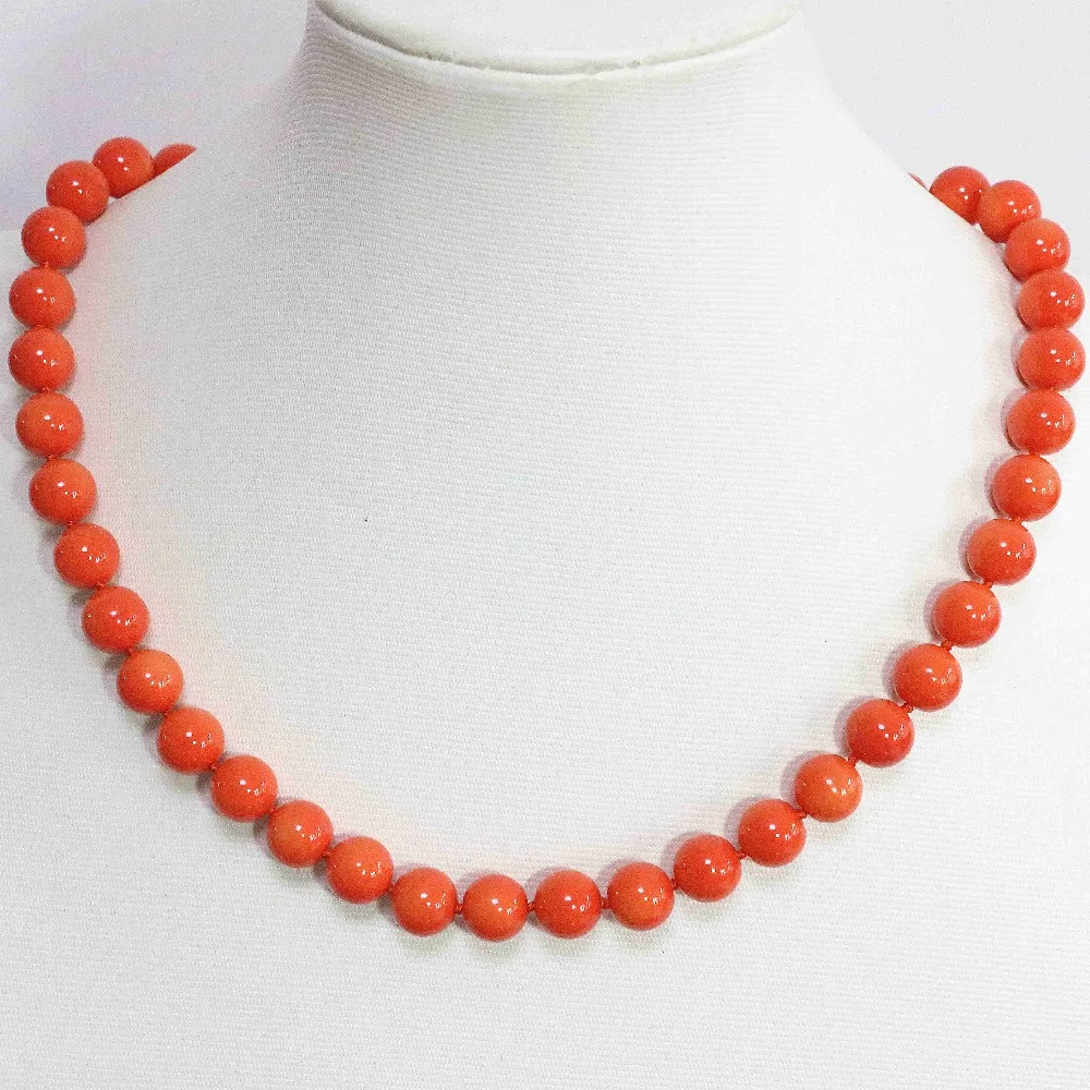 High Grade 8,10,12,14mm Pink Orange Artificial Coral Round Beads Beautiful Weidding Party Elegant Necklace 18inch B1455