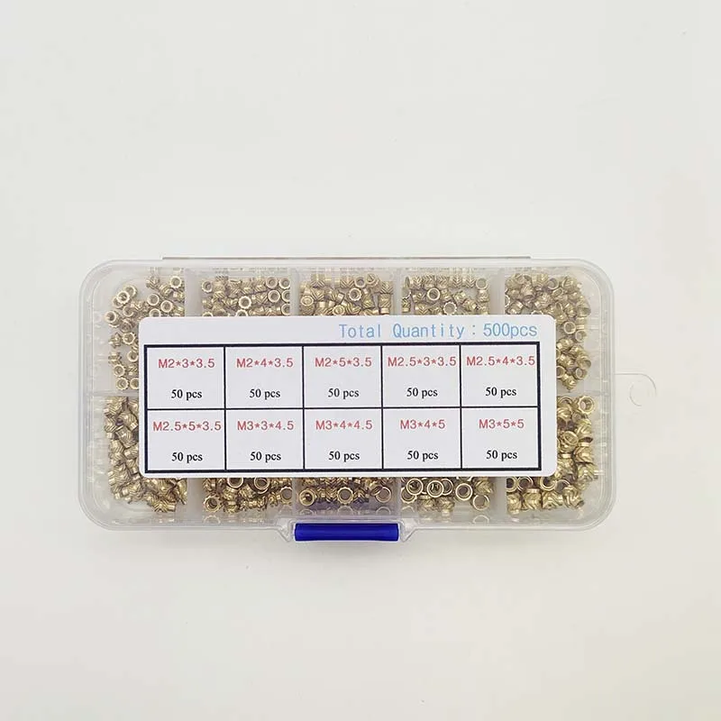 Injection Molding Nut Brass Heat Set Nuts For Plastic Housing Repair Diagonal Knurled Outer Wall Internal Threads
