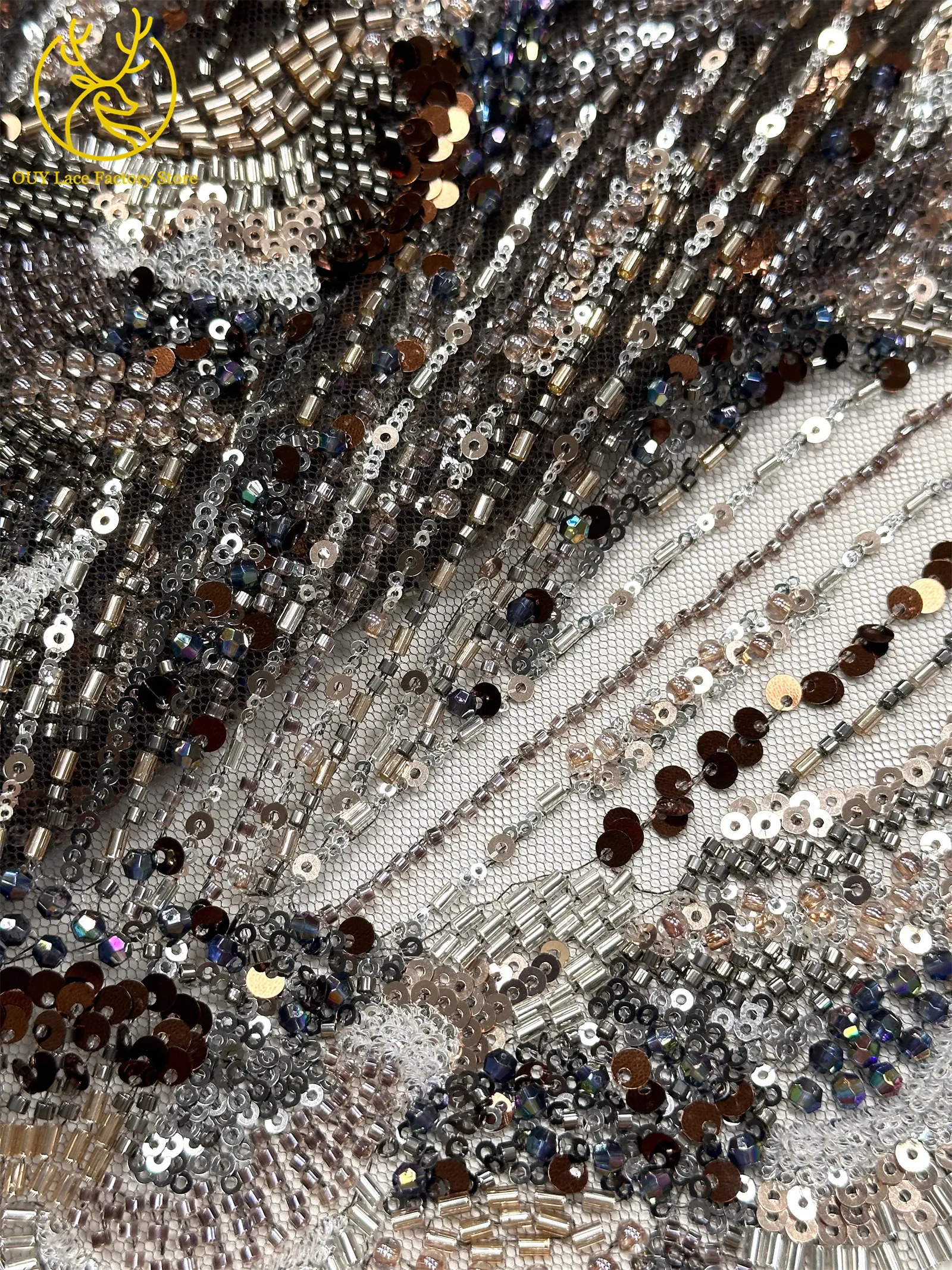 Hochwertiger nigerianischer bestickter Perlen-Spitzenstoff 2026 – Neuer Stil, afrikanische Pailletten-Mesh-Spitze, ideal zum Nähen von Hochzeitskleidern – Detail 31