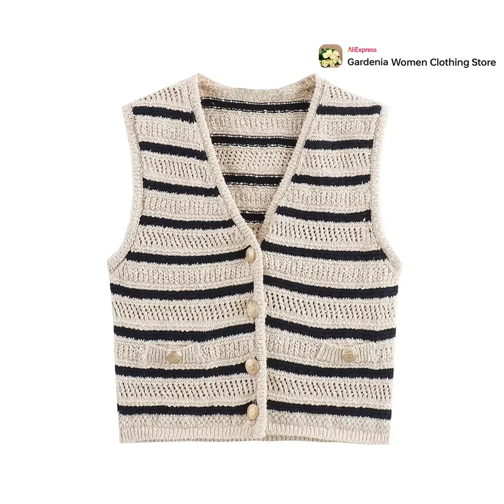 Elegant Contrasting Striped Knitted Top Tank & Camis Y2k Classic Chuncy Yarn Tank Top for Women Cozy Vintage Sleeveless Knitwear